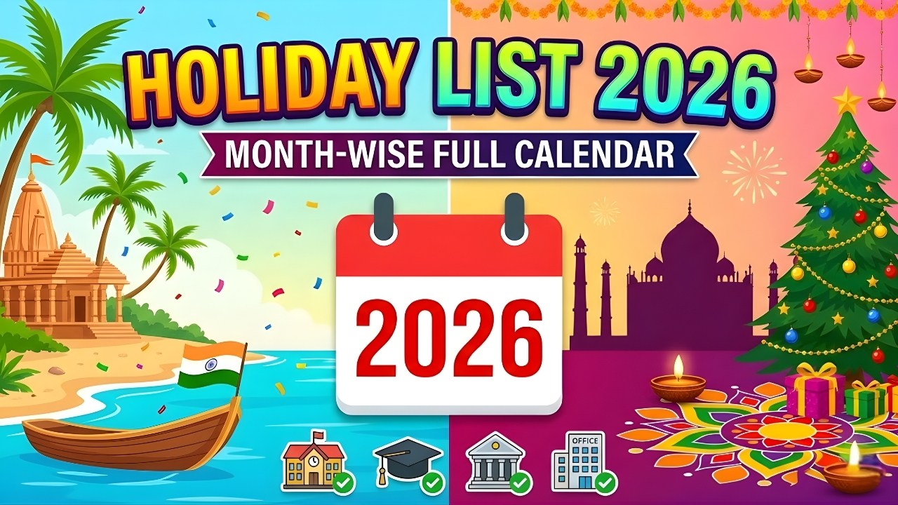 Holiday List 2026: Month-Wise Full Holiday Calendar for Schools, Colleges, Banks & Offices
